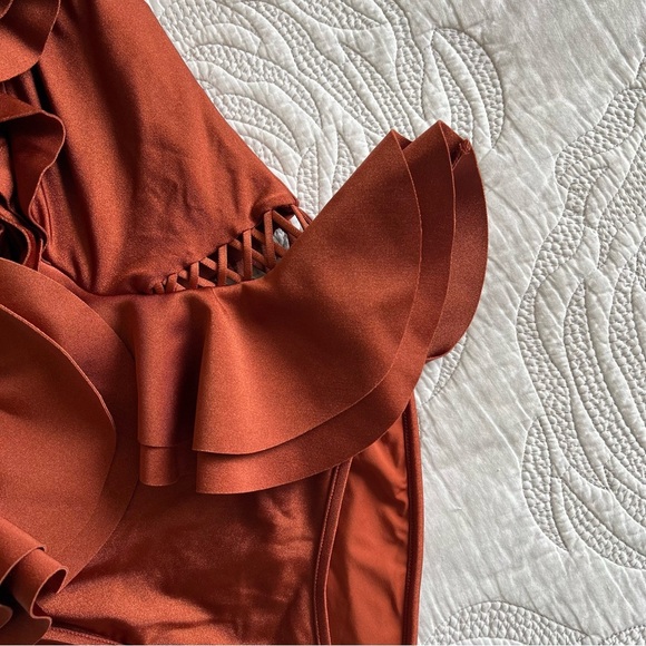 NWT - Zimmermann - Lattice-trimmed Ruffled One Piece Swimsuit - Brick - Picture 6 of 12